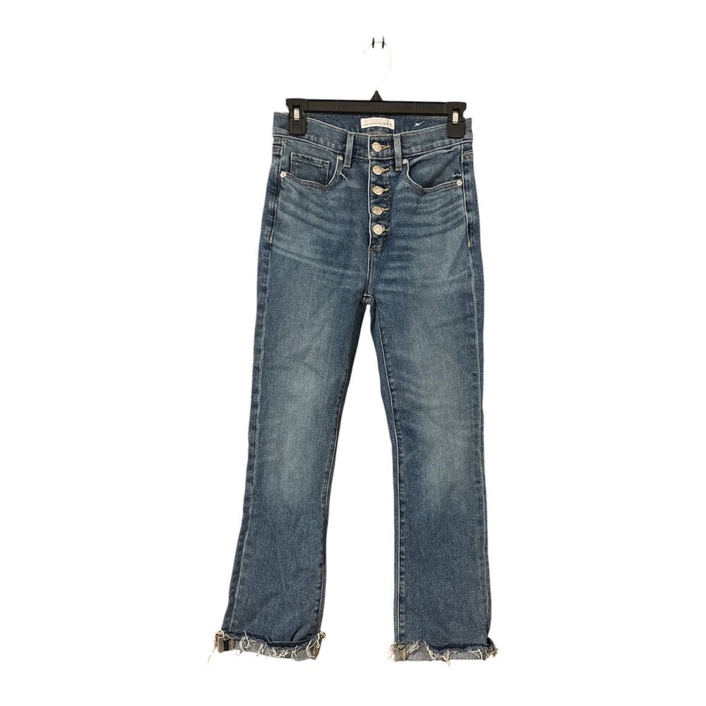 LOFT Jeans The Kick Crop Jeans Size 24/00 High Rise Cropped Flare Denim Raw Hem